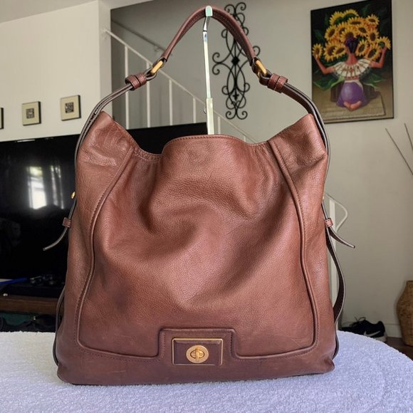 Marc Jacobs Large Turnlock Leather Tote Bag